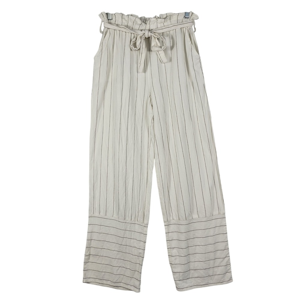 Vintage Havana Striped Paperbag Pants Women S White Linen Blend Wide Leg